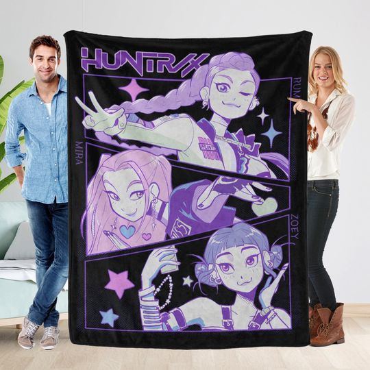 Discover Huntrix Kpop Demon Hunters Blanket, Blanket With Huntrix Theme, K-Pop Demon, Huntrix Blanket Gift, Pink Color Kids Blanket For Girls