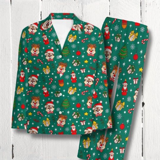 Matching Christmas Pajamas Set , Chip And Dale PJs for Couples & Family , Disney-Inspired LoungeWear