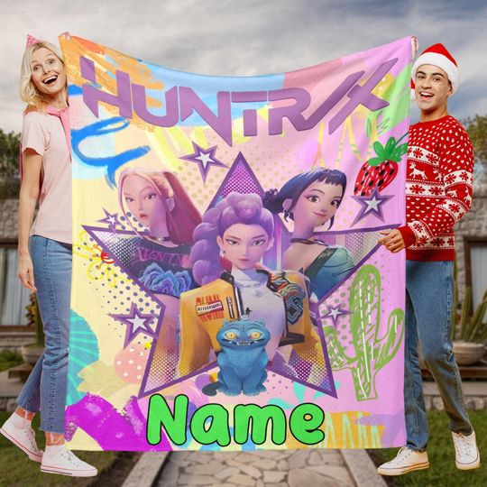 Personalized Demon Hunters Blanket, Custom Name KPOP Huntrix Kids Birthday Holiday Xmas Gift