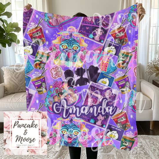 Discover Personalized Kpop Demon Hunters Blanket - Custom Name Soft Fleece Throw with Characters, Soda Pop, Tiger Derpy & Vibrant Purple Design