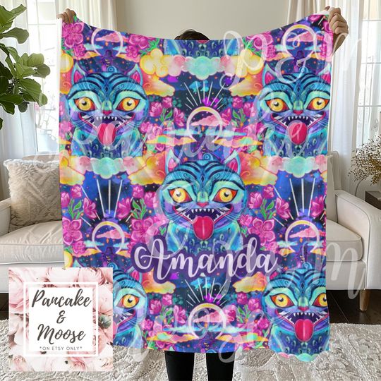 Discover Derby Tiger Blanket, Custom Name Throw with Kpop Demon Hunters Inspired Design, Colorful Cozy Blanket Gift for Fans
