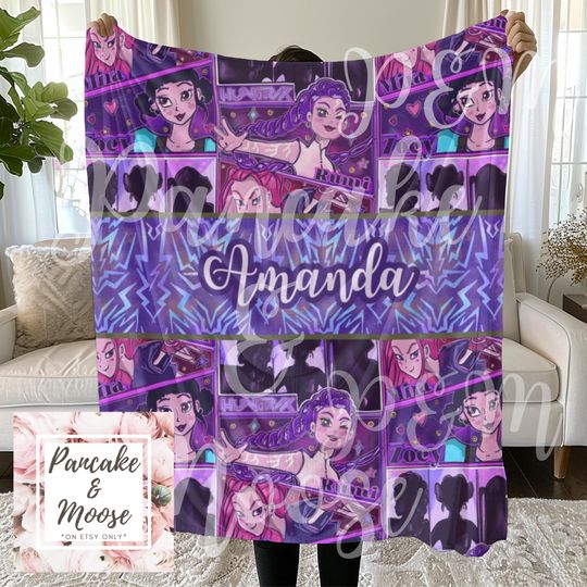 Personalized Kpop Demon Hunters Blanket, Custom Name Throw with Mira Rumi Zoey and Demon Pattern Design, Cozy Fandom Gift