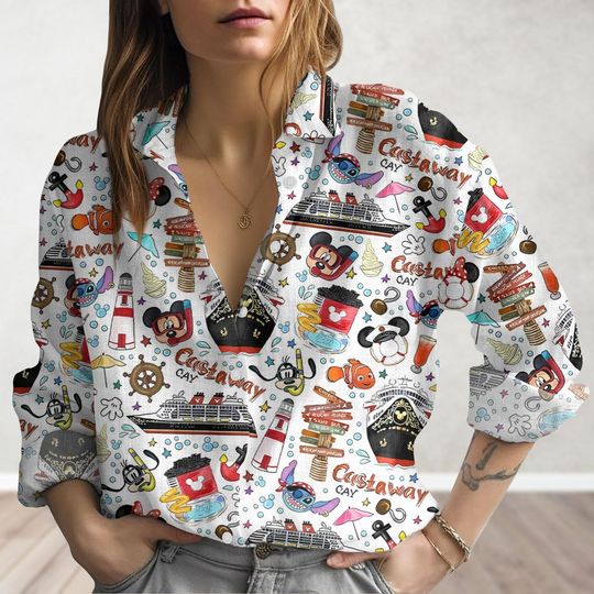 Disney Mickey Mouse Minnie Mouse Stitch And Lilo Finding Nemo Cruise Women Blouse, Mickey And Friend Cruises Button Shirt, Gift For Her