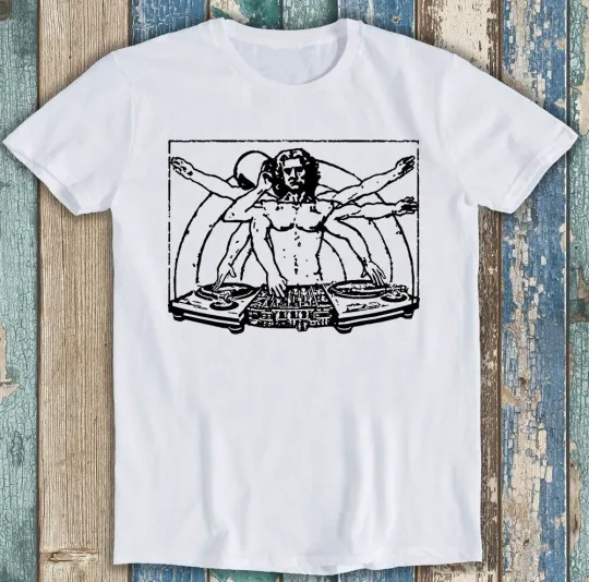 Discover DJ DaVinci Graphic Vinyl Record Turntable Music Funny Gift Tee T Shirt M1553