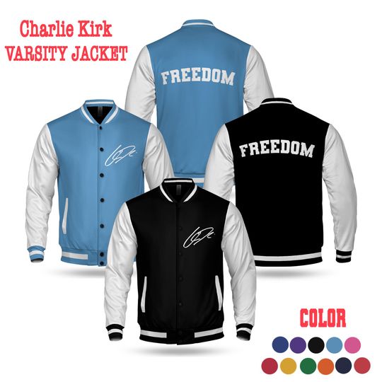 Discover Justice For Charlie Kirk Varsity Jacket: Polyester Spandex Freedom Shirt