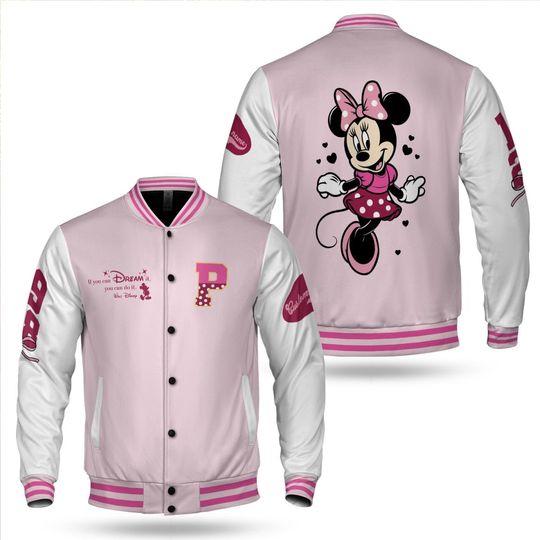 Discover Personalize Disney x Pink Varsity Jacket, Adult Varsity Jacket, Personalized Disney Jacket, Baseball Team Outfit, Gift for girl