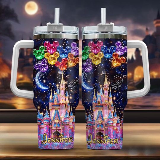Custom Disney Minnie Mouse Castle 40oz Tumbler with Handle, Magic Kingdom Family Tumbler, Disneyland Tumbler, Magical Kingdom Gift