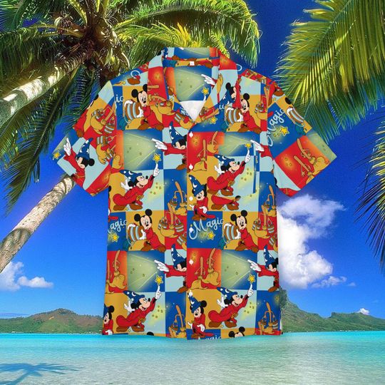 Discover Disney Mickey Mouse Sorcerer Shirt, Mickey Mouse Fantasmic Hawaii Shirt, Disneyland Summer Trip Button Shirt, Disney World Shirt, Vacation