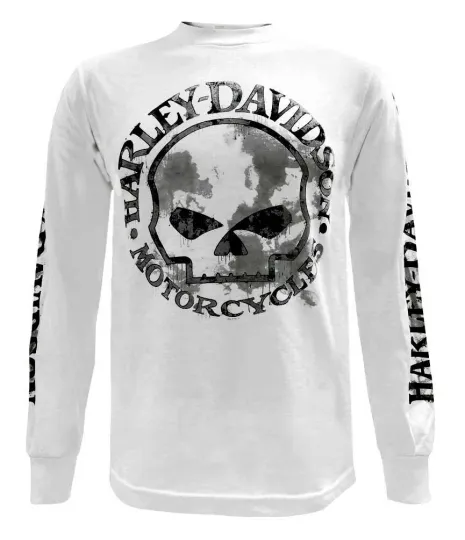 Discover H davidson Men's Shirt, Willie G Skull Long Sleeve Tee, White 30296646