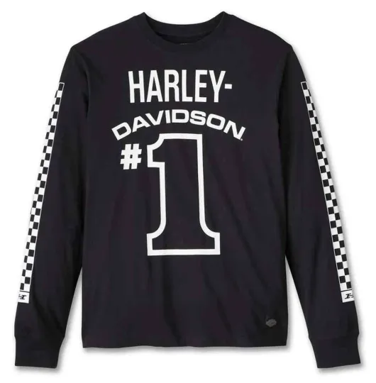 Discover H davidson Men's #1 Racing Long Sleeve Cotton Tee - Black 96436-24VM