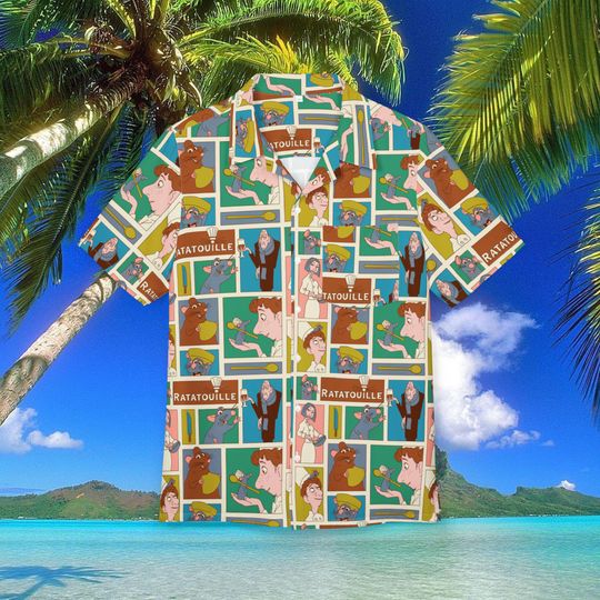 Ratatouille Hawaiian Shirt Unisex, Button-Down, Luau Beach Party, Summer Vacation Cruise Wear Disney Outfit Mens Disney Shirt
