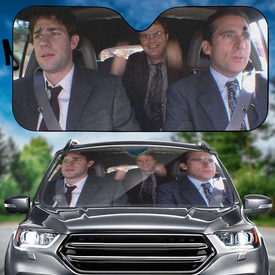 Discover The Office Car Sunshade, Michael Scott Dw Schrute Driving Car Windshield, Movie Auto Sunshade, Sun Visor Car, Car Decoration