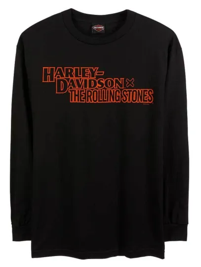 H davidson Men's Rolling Stones Stacked Long Sleeve Cotton Shirt - Black