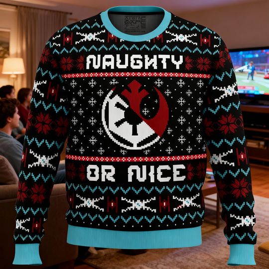 Discover Galactic Naughty or Nice Christmas Ugly Sweatshirts, Funny Space Holiday, Sci-Fi Ugly Xmas Sweatshirt, Geeky Winter Gift for Fans