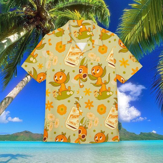 Orange Bird Hawaiian Shirt Unisex, Button-Down, Luau Beach Party, Summer Vacation Cruise Wear Disney Outfit Mens Disney Shirt