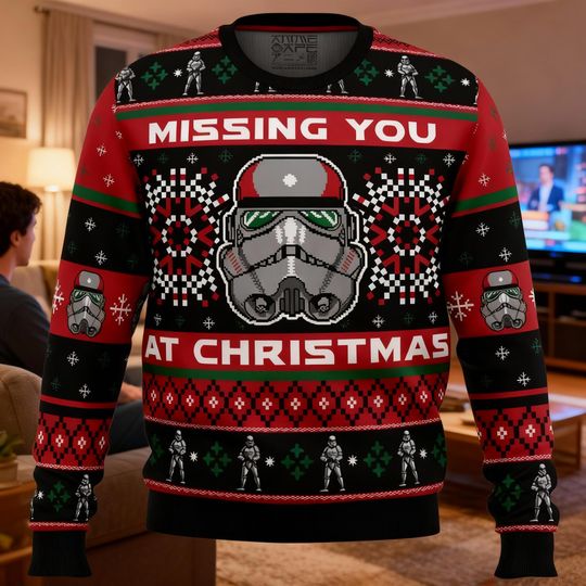 Discover Missing You at Christmas Ugly Sweatshirts, Sci-Fi Soldier Ugly Holiday Jumper, Funny Space Themed Xmas Gift, Geeky Winter Sweatshirt