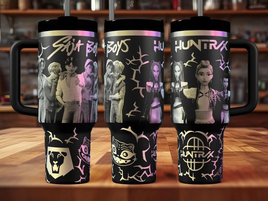 Kpop Demon Hunters Engrave Tumbler, Gift for Huntrix Fans, Saja Boys Stainless Tumbler, Rumi Mira Zofy Tumbler With Straw