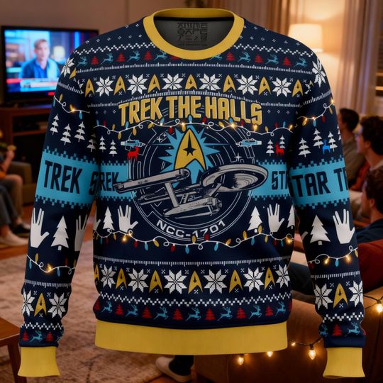 Discover Funny Space Explorer Christmas Ugly Sweatshirts, Trek the Halls Holiday Sweatshirt, Sci-Fi Ugly Xmas, Geeky Gift for Him Her