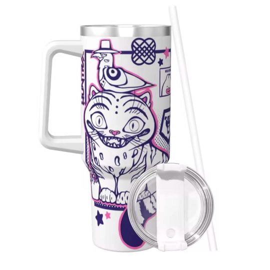 40oz K-pop Derpy tiger Stanley Cup, kpop Demon Hunters Huntrix Tumbler, Stainless steel Kids Tumbler, Fun Birthday Gift Anime Tumblers