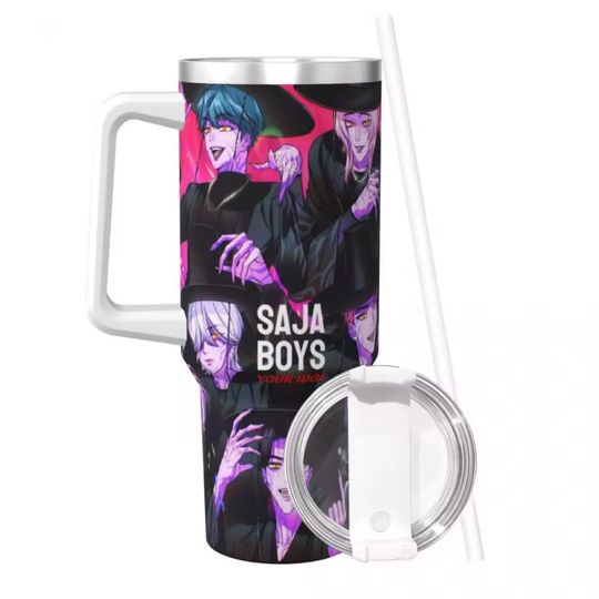 40oz K-pop Demon Hunters Stanley Cup, kpop Saja Boys Huntrix Tumbler, Stainless steel Kids Tumbler, Fun Birthday Gift Anime Tumblers