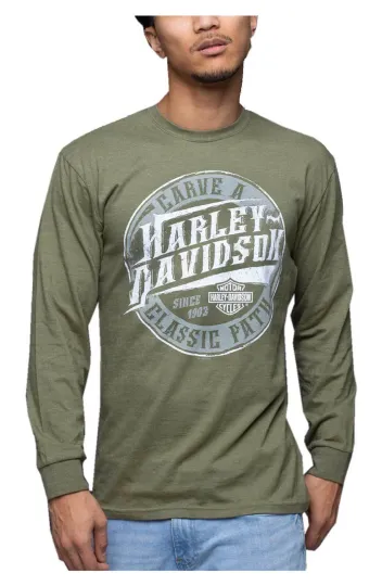 H Davidson Men's Carved Long Sleeve Crewneck Shirt Military