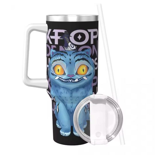 40oz K-pop Demon Hunters Stanley Cup, kpop Derpy tiger Huntrix Tumbler, Stainless steel Kids Tumbler, Fun Birthday Gift Anime Tumblers