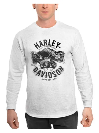 H Davidson Men's Distressed Town Long Sleeve Crew Neck Shirt