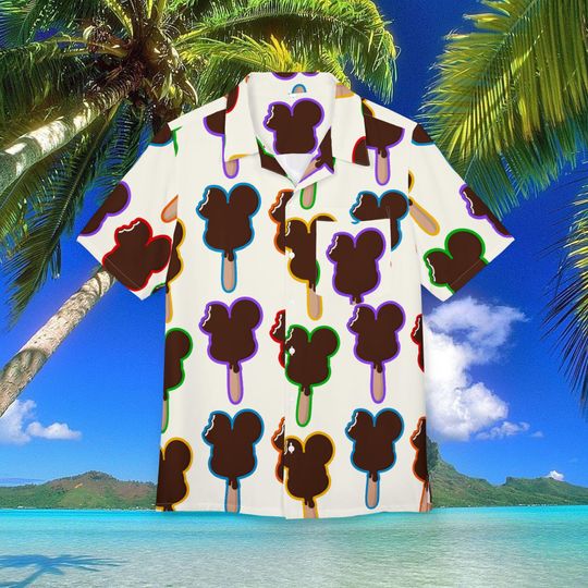 Mickey Ice Cream Bar Hawaiian Shirt Unisex, Button-Down, Luau Beach Party, Summer Vacation Cruise Wear Disney Outfit Mens Disney Shirt