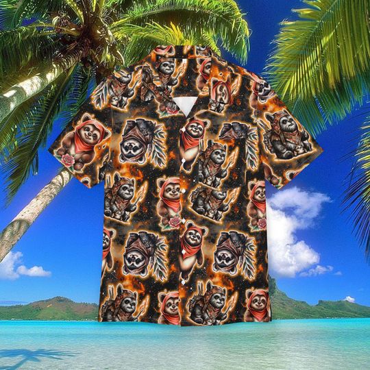 Ewok Hawaiian Shirt Unisex, Button-Down, Luau Beach Party, Summer Vacation Cruise Wear Disney Outfit Mens Disney Shirt