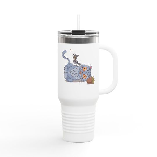 Derpy Tiger Insulated Travel Mug, Kpop Demon Hunter Inspired Coffee Cup, 40oz Tumbler, Gift for Kpop Fans, Unique Travel Mug, Cute Animal