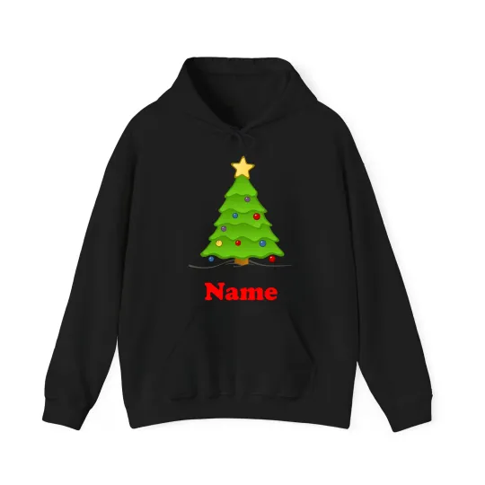 Discover Personalized Name Christmas Tree Hoodie with Christmas Tree Lights