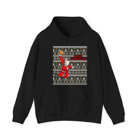 Discover Merry Swishmas Christmas Hoodie with Basketball and Santa Design