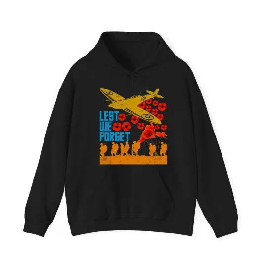 Lest We Forget Poppy Flower Hoodie Unisex Fighter Plane Graphic Hoodie