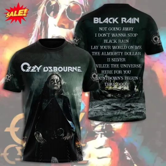 Discover 2025 Black Sabath x Ozy Osbourne Black Rain Vintage 3D T Shirt For Fan