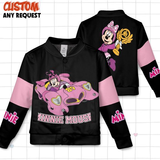 Minnie Mouse Kids and Youth Baseball Jacket, Aldult Unisex Varsity Baseball Jacket