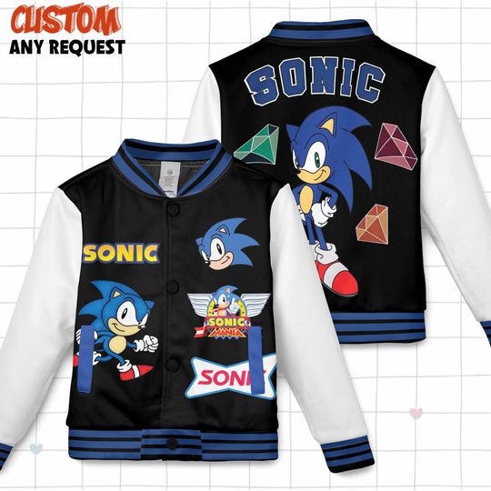 Discover Sonic Kids and Youth Baseball Jacket, Aldult Unisex Varsity Baseball Jacket