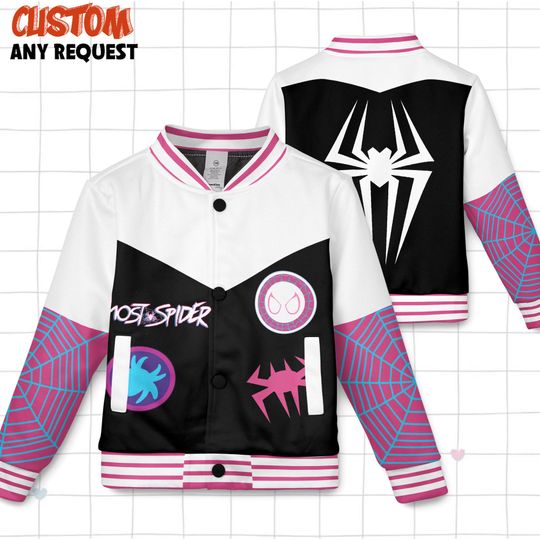 Gwen Stacy Spider Man Varsity Jacket, Kids Varsity Jacket, Spiderman Baseball Jacket, Birthday Boy Gift, Spidey Shirt