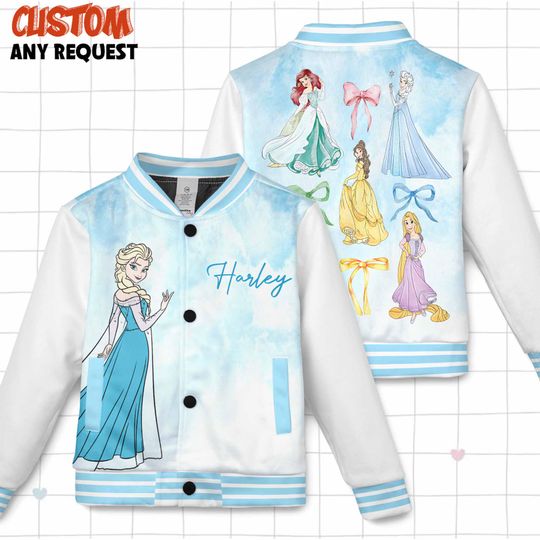 Disney Elsa Princess Coquette Bow Kid Varsity Jacket, WDW Disneyland Princess Girl Trip Varsity Jacket, Princess Birthday Girl Sweatshirt