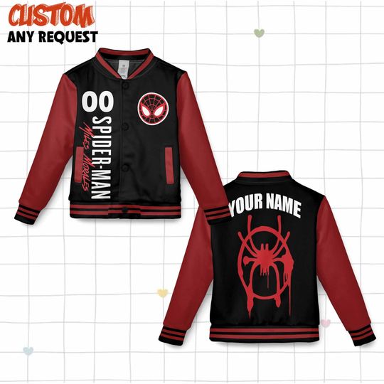 Custom Miles Morales Black Baseball Jacket, Personalized Name&Number Varsity, Disneyland Shirt, Family Matching Oufit, Disney Trip 2025