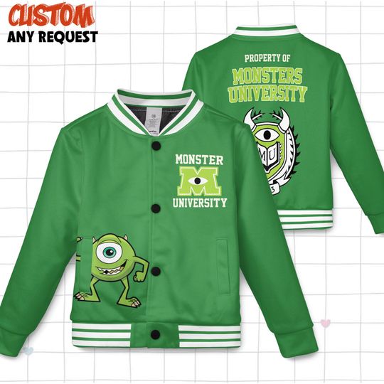 Mike Wazowski Monsters University Kids and Youth Baseball Jacket, Aldult Unisex Varsity Baseball Jacket