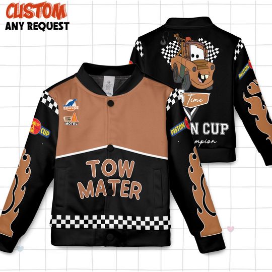 Disney Car Tow Mater Kids and Youth Baseball Jacket, Adult Varsity Jacket, Disney Jacket, Baseball Team Outfit, Uniform Varsity