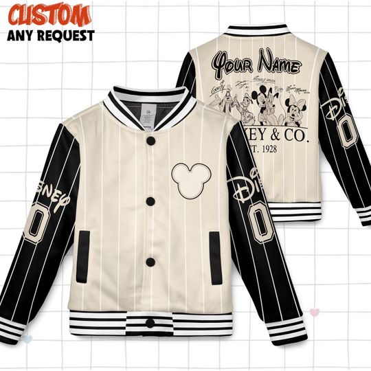 Discover Disneyland Mickey Friend Team Kids and Youth Baseball Jacket, Aldult Unisex Varsity Baseball Jacket