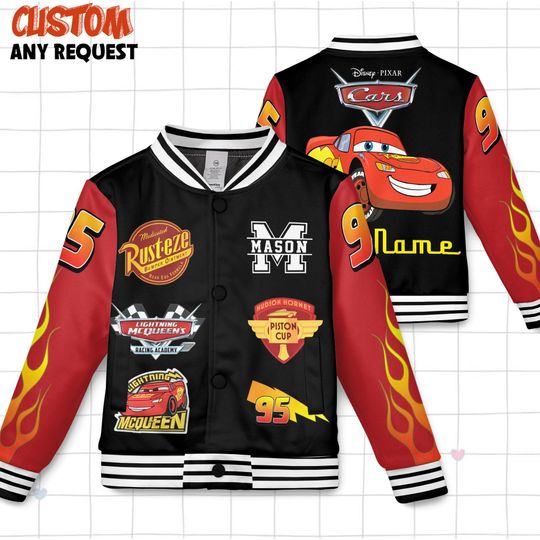 Discover Custom Name Lightning McQueen Car Kids and Youth Baseball Jacket, Aldult Unisex Varsity Baseball Jacket