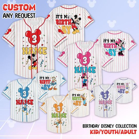 Discover Personalize Disney Mickey & Friends Birthday Cute Baseball Jersey, Custom Disneyland Jersey, Baseball Team, Mickey Mouse Birthday
