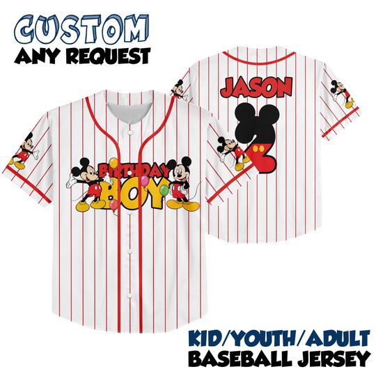 Discover Personalized Mickey Birthday Boy Baseball Jersey, Minnie Birthday Jersey, Disney Kids Jersey, Birthday Party Tee, Disneyland Birthday Trip