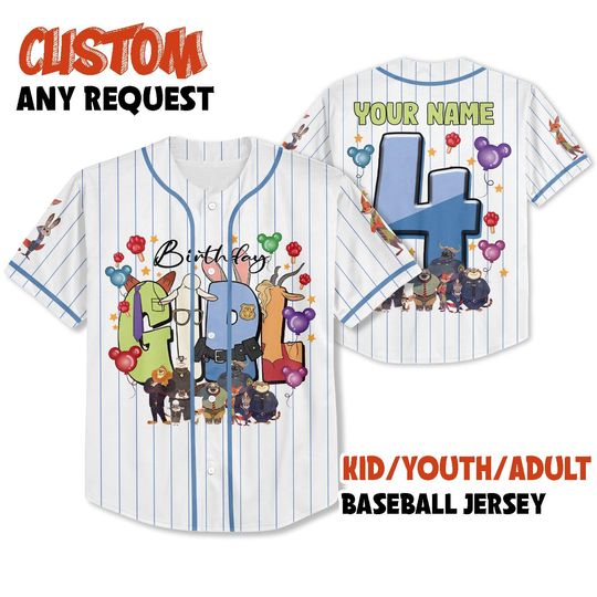 Discover Personalized Disney Zootopia Birthday Girl Baseball Jersey, Custom Judy Hopps & Nick Wilde Birthday Jersey