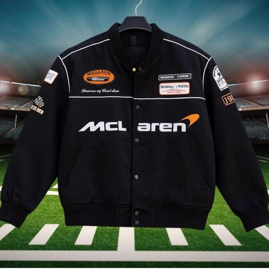 Discover Vintage Style Mc.Larren Racing F_1 Baseball Jacket Black Varsity Style | Motorsport Streetwear Gift