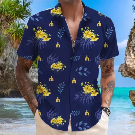 Discover Seattle baseball Mariner hawaiian shirt, city Connect button down, retro summer