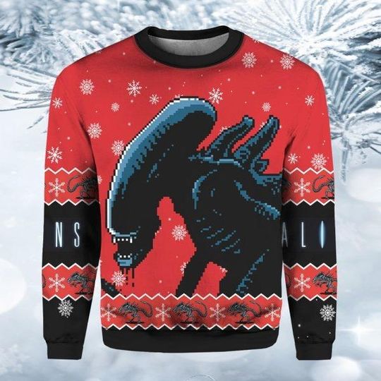 Discover Christmas Alien Xenomorph 3D Sweater, Alien 1979 Horror Movie Ugly Sweatshirt