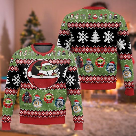 Discover Baby Yoda Santa Hat Christmas Ugly Sweater, Disney Star Wars Darth Vader BB8 Kid Adult Shirt, Disney Vacation Shirt, Christmas Gift